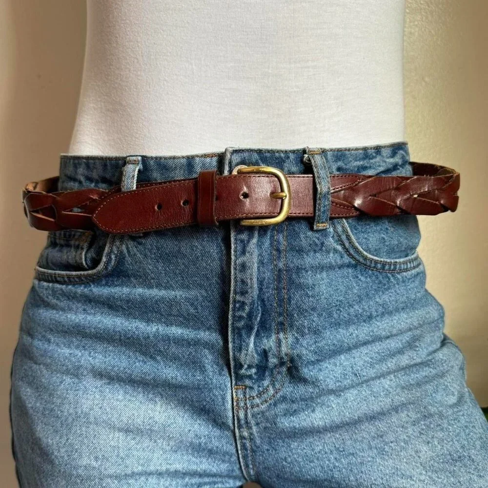 Vintage boho/hippie brown leather belt‎